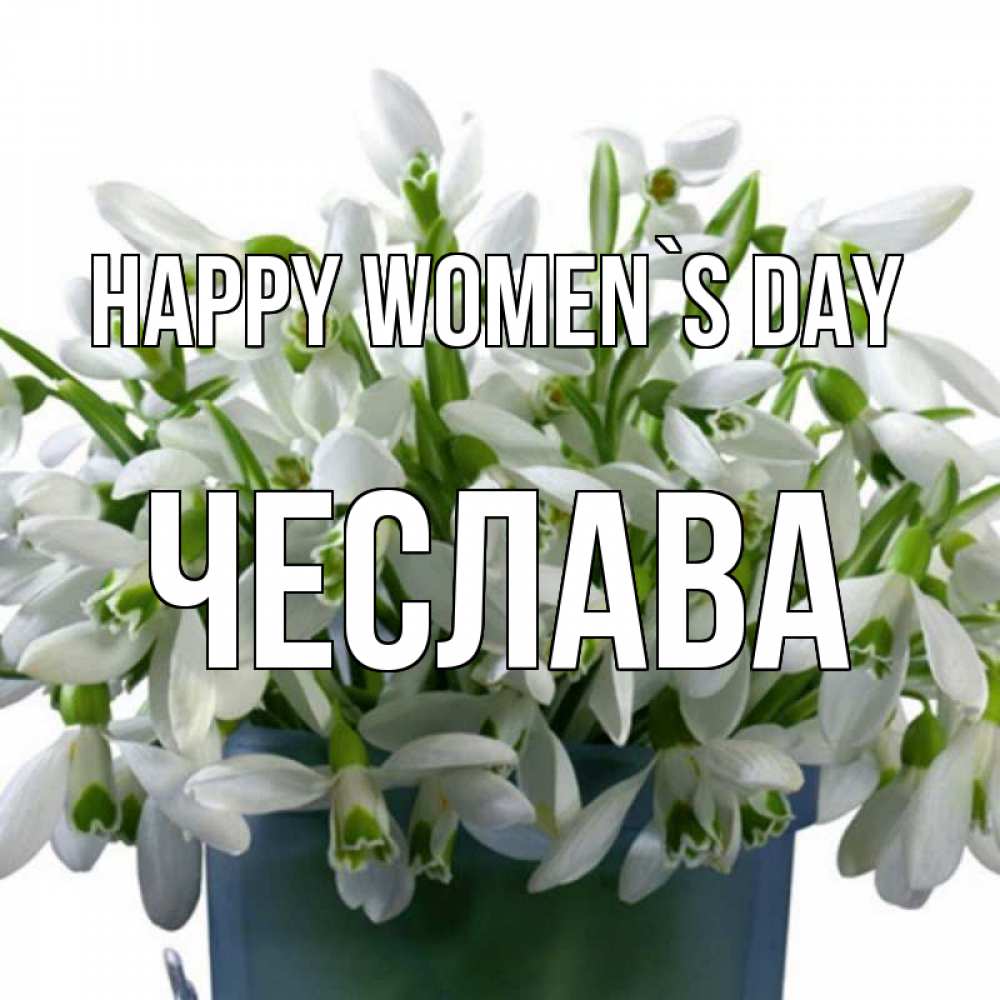 Greetings card с именем, Чеслава happy women`s day цветы к международному женскому дню Greetings with text for free download 